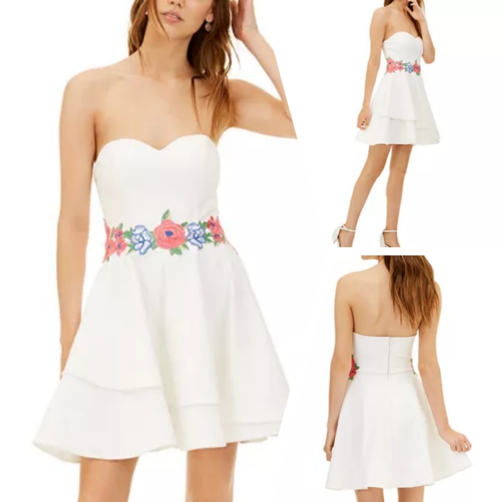 B. DARLIN Strapless Embroidered Fit & Flare Dress